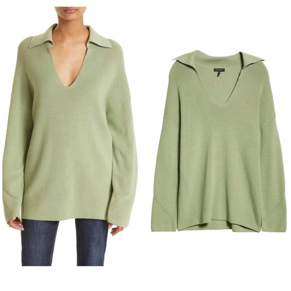 Rag & Bone Amy Ribbed Cotton Blend Collared Tunic Sweater Size XL NWOT $325